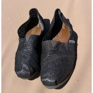 Toms Classic Alpargata Flat Shoes Sparkly Black Canvas Slip On Loafer Sz 7